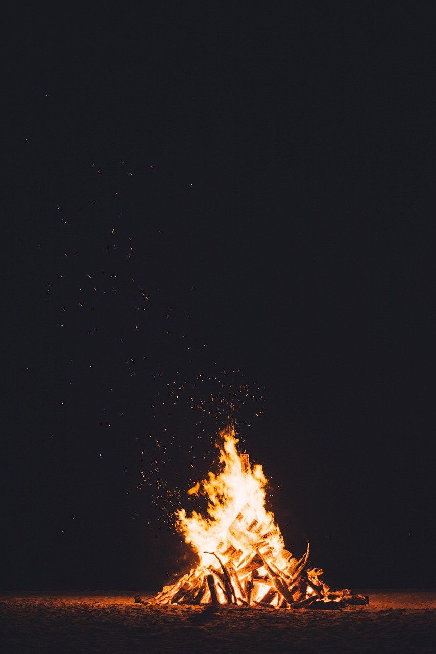 A sacred fire at dusk