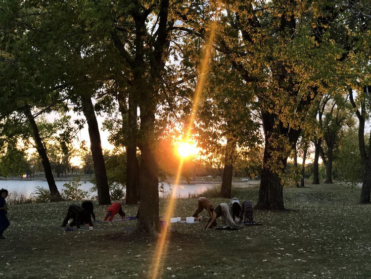 Outdoor yoga class in the park